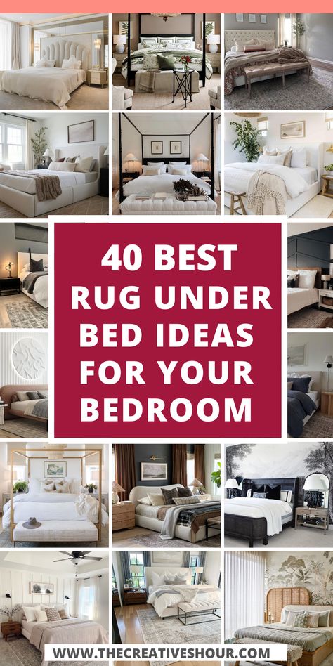 Infuse your master bedroom or any sleeping sanctuary with under bed rug ideas that amplify both comfort and style. Whether it's a standalone bedroom, one with carpet, or even a small room, a rug under the bed offers an inviting touch. Embrace creativity by placing it in a corner or transforming your space into a cozy haven. Regardless of your design preferences, these ideas redefine your bedroom with underfoot elegance, adding a touch of luxury and warmth to your personal oasis. Runners Around King Bed, Bed Rug Ideas, Under Bed Ideas, Rug Under King Size Bed, Under Bed Rug, Bedroom Area Rug Placement, Rug Under Queen Bed, Bedroom Rugs Under Bed, Creative Rug