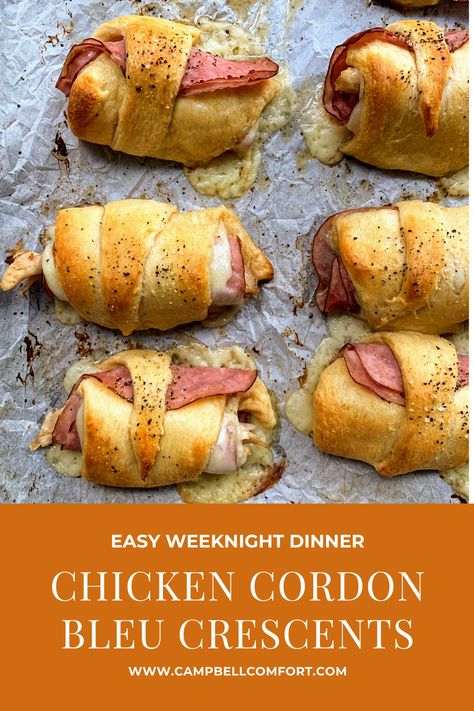 Easy Croissant Dinner Recipes, Chicken Cordon Bleu Meal Prep, Crescent Cordon Bleu, Chicken Cordon Bleu Crescent Rolls, Chicken Cordon Bleu Puff Pastry, Chicken Cordon Bleu Appetizer, Chicken Cordon Blue Appetizer, Breakfast Ideas Chicken, Chicken And Cresent Roll Recipes