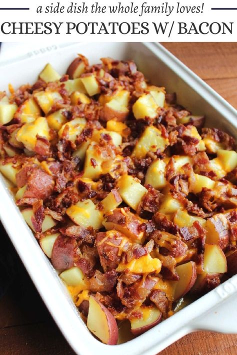 Potatoes Bacon And Cheese In Oven, Twice Baked Potato Casserole With Bacon, Baked Potatoes Casserole In The Oven, Potato Wedges With Cheese And Bacon, Potato Bacon Cheese Casserole, Cheese And Bacon Potatoes, Loaded Diced Potatoes, Potato Recipes With Bacon, Bacon Cheese Potatoes Oven