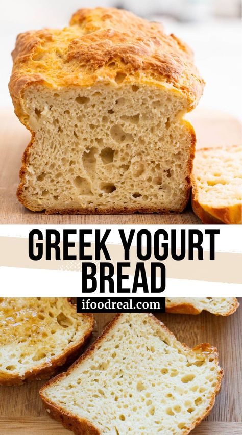 Homemade Greek Yogurt Bread is light and fluffy with a beautiful crust. Easy to make with 5 simple ingredients and completely free of yeast, eggs, butter, and oil. Bread Greek Yogurt Recipe, Yogurt Pastry Recipe, Bread Replacement Healthy, Greek Yogurt And Flour Bread, Keto Bread With Greek Yogurt, Easy Yogurt Bread, Healthier Bread Recipes, Healthiest Homemade Bread, Recipes Made With Yogurt