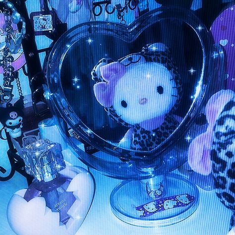 Gaming Blue Aesthetic, Blue Hello Kitty Aesthetic, Pfp Cybercore, Y2k Blue Aesthetic, Cybercore Blue, Blue Cybercore, Blue Aesthetic Grunge, Round Pfp, Blue Aesthetics