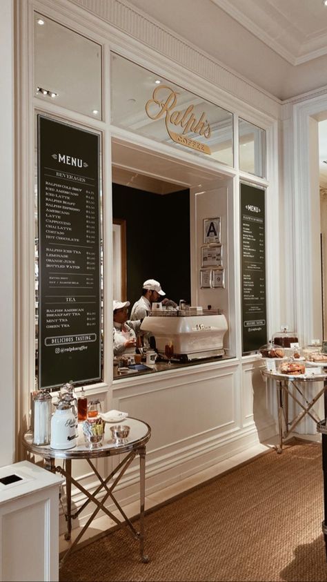 English Tea Room Interior, Parisian Coffee Shop Interior, Fancy Bakery Interior, French Coffee Shop Parisian Cafe, Old Cafe Aesthetic, French Bakery Design, Black And White Bakery, Parisian Cafe Interior, Elegant Coffee Shop