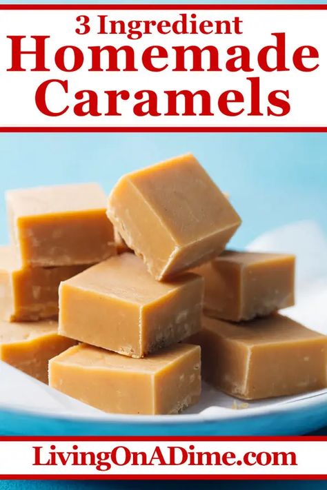 Recipes With 3 Ingredients, Caramel Candy Recipe, Pecan Turtles Recipe, Mint Fudge Recipe, Homemade Caramel Candy, Caramel Candies Recipe, Easy Christmas Candy, Living On A Dime, Homemade Caramels