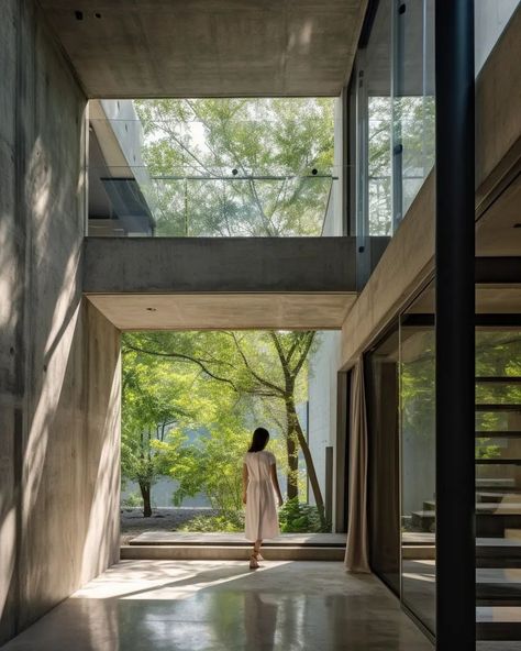 Concrete Architecture Interior, Minimalist Architecture Interior, Concrete Houses Interior, Philippine Houses, Concrete Interiors, Concrete Architecture, Loft Living, Modern Beach House, Patio Interior