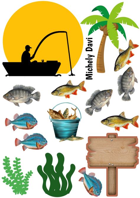 Fishing Cake Topper Printable, Fisherman Cake Topper Printable, Fish Cake Topper Printable, Fisherman Cake Topper, Fishing Theme Cake, Fisherman Cake, Avengers Cake Topper, Christmas Stickers Printable, Fish Cake Birthday