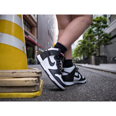 nike dunk high black and white panda Jordan Panda, High Socks Outfits, Dunks Outfit, Gym Photos, Black White Outfit, Nike High, Sock Outfits, Air Shoes, Nike Air Shoes