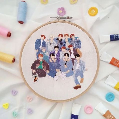 Seventeen Embroidery Kpop, Seventeen Embroidery, Embroidery People, Class 8, Brazilian Embroidery, Kpop Fanart, Scrapbook Ideas, Visual Arts, Embroidery Art