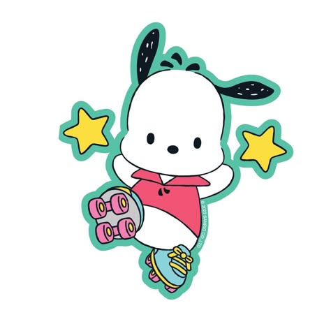 Pochacco Roller Skate Vinyl, Sticker,  Unicorn Feed and Supply Sanrio Stickers, Chubby Puppies, Instagram Animation, Character Stickers, Hello Kitty Nails, Cute Journals, Hello Kitty Items, Roller Skate, Anime Stickers