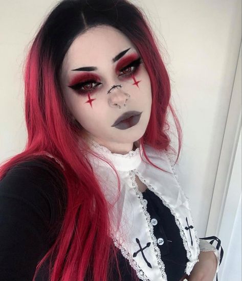 Black Goth Makeup, Faerie Goth, Character Hair, Fall Winter Hair Color, Alt Makeup, Character Makeup, Red Makeup, Lots Of Makeup, Makeup Eye Looks