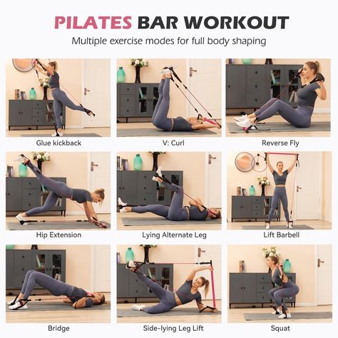 Pilates Bar Full Body Workout, Pilates Bar Workout, Pilates Set, Home Gym Yoga, Pilates Bar, Bands Workout, Arm Exercise, Bar Kit, Bar Workout