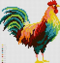 Rooster Cross Stitch Patterns, Chicken Cross Stitch Patterns, Rooster Cross Stitch, Unicorn Cross Stitch, Chicken Cross Stitch, Pixel Quilting, Unicorn Cross Stitch Pattern, Pattern Cross Stitch, Animal Cross Stitch Patterns