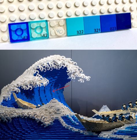 Geekery: Hokusai’s Great Wave Translated Into Beautiful Lego Sculpture - Bell of Lost Souls Hokusai Great Wave, Giant Waves, Monte Fuji, Lego Sculptures, Cimorelli, Mont Fuji, Lego Blocks, Colossal Art, Lego Pieces