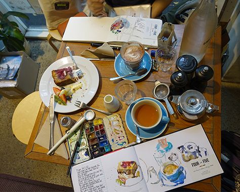 Daily Art Challenge: cafe sketching - How To - Artists & Illustrators - Original art for sale direct from the artist Daily Art Challenge, Liz Steel, Coffee Drawing, Coffee Shops Interior, Book Cafe, Artist Sketches, Watercolor Journal, Cute Cafe, Interior Sketch