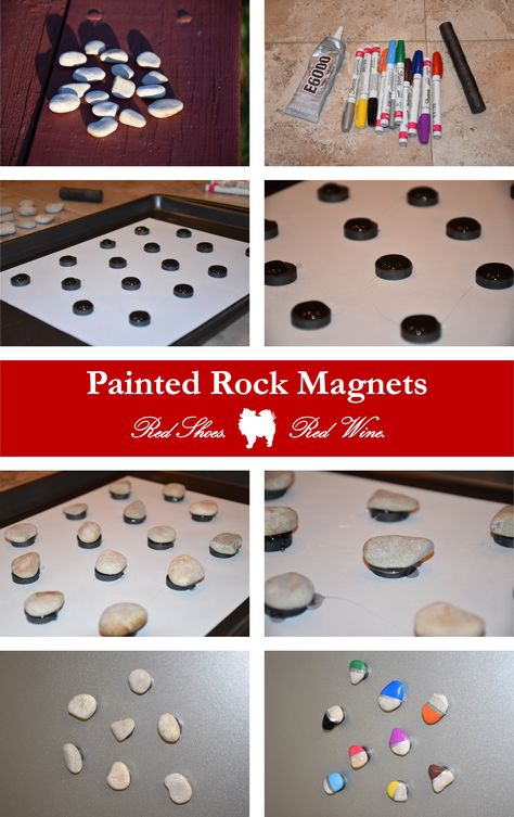 New blog post! DIY Painted Rock Magnets (http://redshoesredwine.com/?p=1070) crafts, DIY, e6000, magnet, paint, pebble, pinspired, pinterest, rock crafts, rocks, sharpie, souvenir, vacation, wine Magnet Paint, Rock Magnets, Magnets Diy, Noel Diy, New Blog Post, Rock Crafts, Painted Rock, Hot Glue Gun, Hot Glue