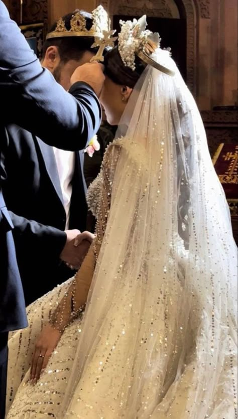 Orthodox Wedding Veil, Orthodox Christianity Wedding, Orthodox Wedding Aesthetic, Orthodox Wedding Dress, Christian Wedding Aesthetic, Orthodox Marriage, Orthodox Christian Wedding, Syrian Wedding, Orthodoxy Aesthetic