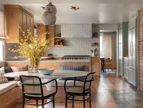 Cane Dining Chairs, Seattle Homes, Vent Hood, Zellige Tile, Mid Century Kitchen, Luxe Interiors, Gorgeous Kitchens, Favorite Kitchen, Eclectic Home