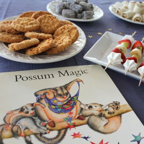 possum morning tea- a tea set up to follow a childrens book, I have never heard of any of these "foods" but am excited to find them and try them Possum Magic, Australian Party, Magic Wedding, Aboriginal Education, Picture Book Activities, Family Day Care, Magic Party, S Table, Aboriginal Culture