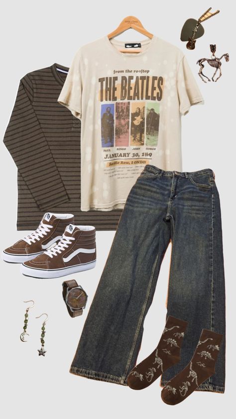 #outfitinspo #vintage #vibes #music #beatles #classic #classicrock #rock #rocknroll #johnlennon #paulmccartney #ringostarr #georgeharrison #shirts #jeans Beatles Shirt Outfit, Beatles Outfit, Classic Rock Fashion, Beatles Shirt, Beatles Tshirt, Beatles John, Ringo Starr, Future Fashion, John Lennon