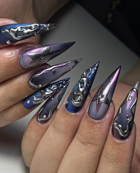 Chrome Star, Metallic Nail Art, Star Nail, Art Deco Nails, Hippie Nails, Punk Nails, Gothic Nails, Grunge Nails, Daily Nail