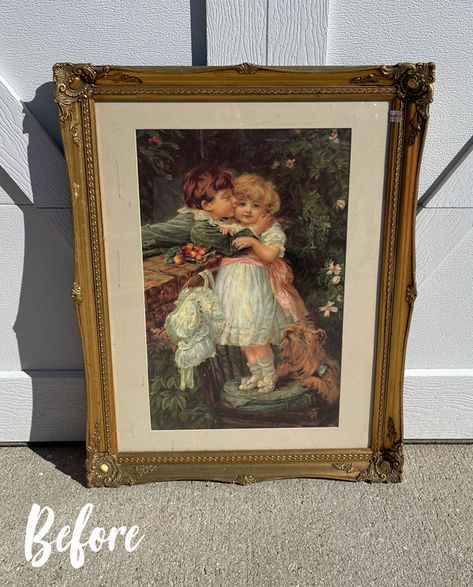 Repurpose Old Artwork, Repurposed Large Picture Frames, Repurpose Picture Frames Diy Wall Art, How To Style A Gallery Wall, Upcycled Picture Frames Ideas, What To Do With Old Picture Frames, Picture Frame Redo, Long Picture Frame Ideas Wall Decor, Thrifted Wall Art