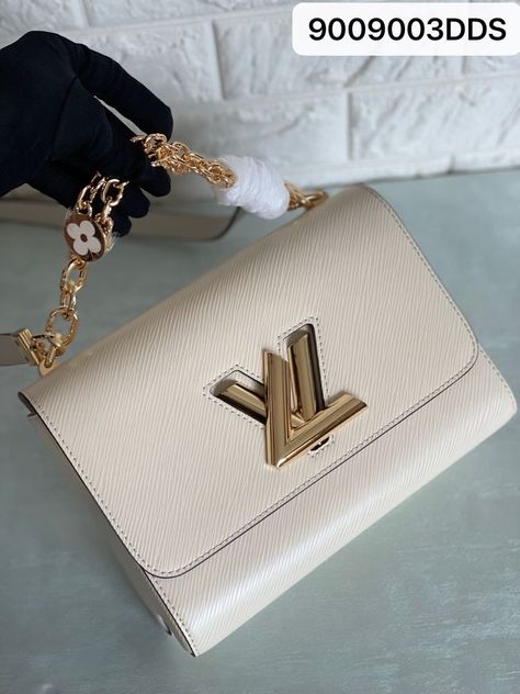 Louis Vuitton Bag Cream, Lv White Bag, White Lv Bag, Lv Twist Bag, Designer Wishlist, Lv Twist, Lv Shoulder Bag, Flower Chain, Cream Bags