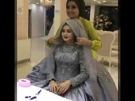 Hijab Tutorial, Wedding Hijab Style #hijab #hijabtutorial - YouTube Bridal Hijab Styles Tutorials, Bride Hijab Style, Hijabi Gowns, Turkish Bride, Muslim Wedding Hijab, Hijabi Wedding, Wedding Hijab Styles, Bridal Hijab Styles, Hijab Gown