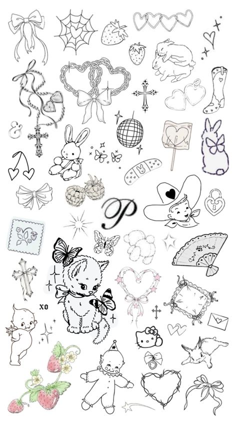 Cute Core Tattoo, Dainty Pretty Tattoos, Coquette Back Tattoo, Paper Doll Tattoo, Coquette Tattoo Designs, Cute Coquette Tattoos, Cool Dainty Tattoos, Aesthetic Stick And Poke Tattoo, Tattoo Ideas Coquette