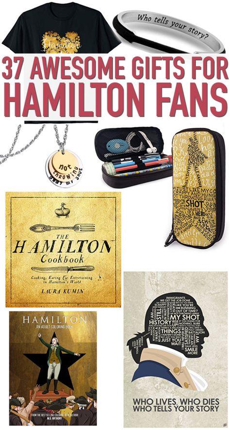 The best Hamilton gifts and gift ideas for broadway fans of the show! Jewelry, books, shirts, adult coloring books and more. All featuring Alexander Hamilton, the music and themes from Hamilton Diy Hamilton Gifts, Broadway Gift Ideas, Hamilton Gift Ideas, Hamilton Tattoo Ideas, Hamilton Bedroom, Broadway Themed Room, Hamilton Party, Hamilton Tickets, Hamilton Jewelry