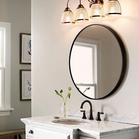 Modern Black Bathroom, Oval Mirror Bathroom, Black Vanity Bathroom, Mirror For Bathroom, Lighted Vanity Mirror, Mirror Shapes, Oval Wall Mirror, Mirror Wall Bathroom, Wooden Mirror