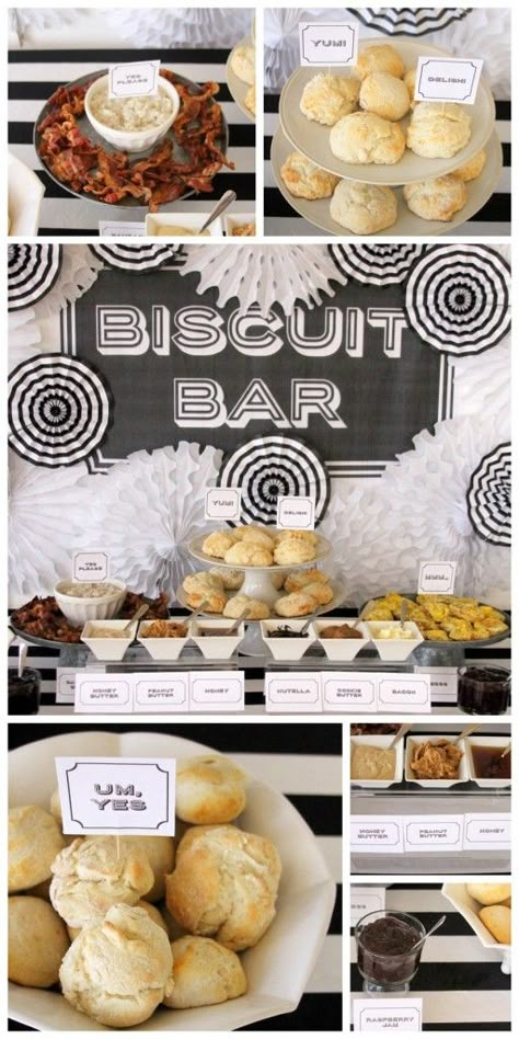 Food Bar Ideas, Wedding Food Stations, Brunch Bar, Biscuit Bar, Wedding Brunch, Food Bars, Breakfast Party, Food Bar, Baby Shower Brunch