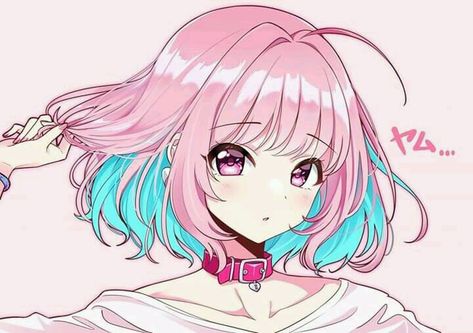 Pink And Blue Hair, Girl With Pink Hair, Anime Kawaii, Blue Hair, Pink Hair, Cute Anime, Blue Eyes, Anime Drawings, Anime Icons