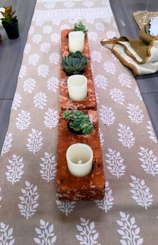 #diy #mothersday gift ideas Brick Centerpiece Ideas, Old Bricks Ideas, Reuse Old Bricks, Brick Candle Holder, Brick Table, Brick Projects, Brick Ideas, Vintage Upcycle, Mothersday Gift