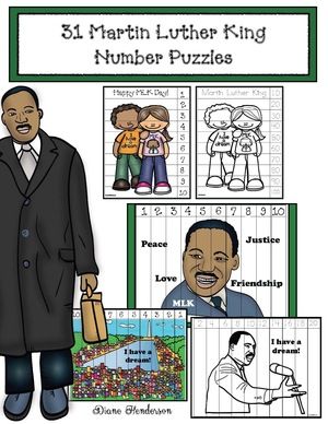 Martin Luther King Day activities: 31 MLK Number Puzzles come in color to use as an independent math center, as well as black & white so kiddos can make their own. Reinforces numbers from 1-10, counting backwards from 10-1, plus skip counting by 2s, 5s, & 10s. Mlk Lesson Plans, Count By 2s, Martin Luther King Activities, Mlk Activities, Counting Backwards, Martin Luther King Quotes, Mlk Quotes, King Picture, Coretta Scott King