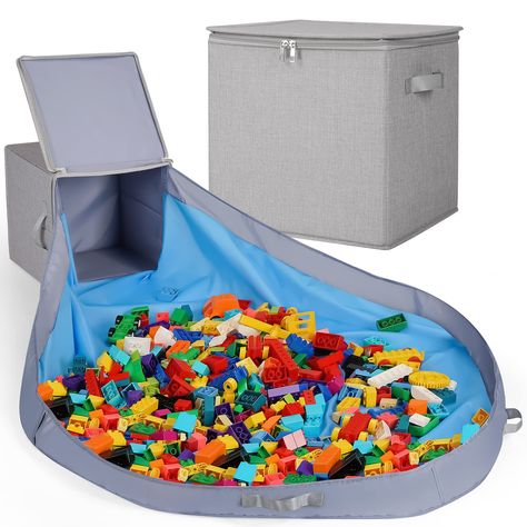 SAM AND MABEL Toy Storage Basket and Play Mat - 13"x13"x13" Stackable and Foldable Cube Toy Organizers and Storage Bins for B Toy Chests, Cube Toy, Sewing Supplies Storage, Toy Storage Baskets, Toy Storage Organization, Playroom Storage, Storage Bins With Lids, Cubby Storage, Lego Storage