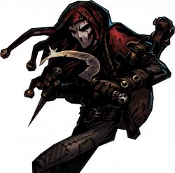 True master of relaxing melodies and slicing through the enemies flesh - Jester - Hero Classes - Darkest Dungeon - Game Guide and Walkthrough Darkest Dungeon Jester, The Jester, Darkest Dungeon, 다크 판타지, Fantasy Rpg, Dnd Characters, Character Portraits, Dark Fantasy Art, Fantasy Character Design