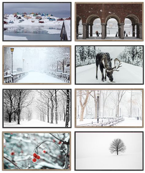 I love that when my Samsung Frame TV is off, it displays beautiful artwork, what I love even more is that I can pick art that reflects my style. In just minutes I can change out and update the art to whatever I prefer. Seasonal digital downloads are the best to change the look of my home. This set of 8 digital Winter Frame TV Art prints has lots of options to update my Frame TV. Framed Tv Art, Art For Frame Tv, Frame Tv Artwork, Frame Tv Art, Free Frame Tv Art, Frame Tv Art Free, Frame Tv Christmas Art, Frame Tv Art Christmas, Best Samsung Frame Tv Art