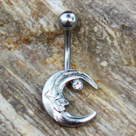 316L Stainless Steel Moon and Star Navel Ring | Fashion Hut Jewelry Pretty Belly Button Rings, Silver Belly Button Rings, Cool Belly Button Piercings, Bellybuttonpiercing Jewelry, Y2k Belly Button Piercing, Naval Piercings, Cute Belly Button Piercing, Moon And Star Design, Crescent Moon Design