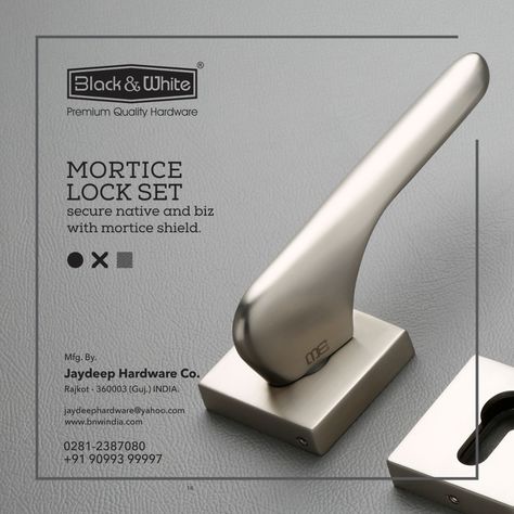 Mortise lock set by Black & White is a new age offering of sleek solutions to add premiumness within your ambience. Go stylish, choose safety! #BlackandWhite #JaydeepHardware #bnwindia #MortiseLockSet Mortise Handle, Hardware Items, Mortise Lock, Lock Set, Top Floor, Metal Products, Lever Handle, Door Knob, Door Lock