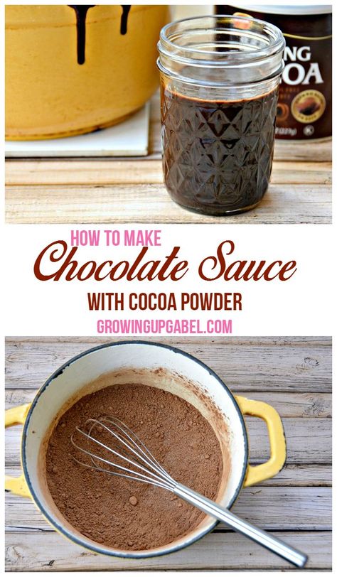 How to Make Chocolate Sauce with Cocoa Powder Chocolate Sauce With Cocoa Powder, Chocolate Sauce For Cake, Recipe With Cocoa Powder, Twix Cupcakes, Chocolate Sauce Recipe, Chocolate Syrup Recipes, Homemade Chocolate Syrup, Homemade Chocolate Sauce, Hot Chocolate Sauce