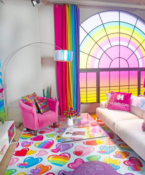 This Lisa Frank Hotel Room Is Here To Make All Your Tween Dreams A Reality #refinery29 https://www.refinery29.com/en-us/2019/10/8537788/lisa-frank-hotel-how-to-book Lisa Frank Home Decor, Lisa Frank Aesthetic Room, Rainbow Aesthetic Room, Lisa Frank Bedroom, Rainbow Room Aesthetic, Lisa Frank Aesthetic, Candy Room, Rainbow House, Rainbow Room