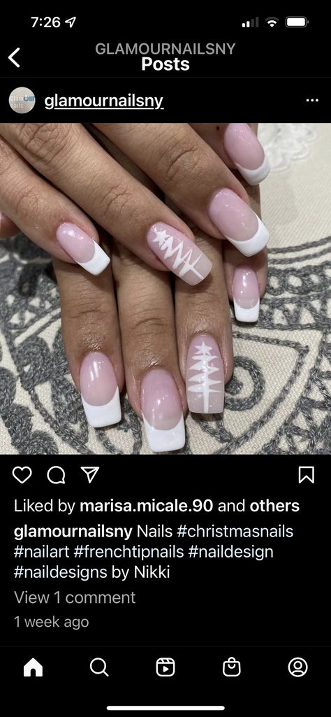 Christmas Nails French Tip, Christmas French Manicure, White Snowflake Nails, Manicure Designs, Plaid Nails, Winter Nails Acrylic, Nails 2022, Casual Nails, French Nail Designs