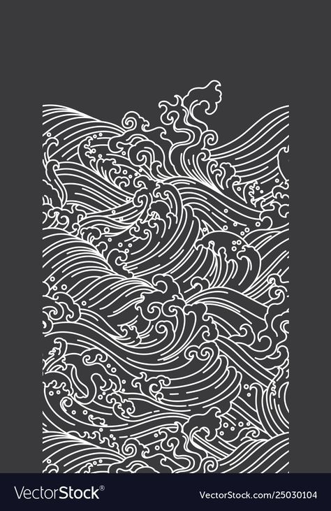 Graphic Illustration Pattern, Prints Illustration Pattern, Japanese Waves Pattern, Seamless Abstract Pattern, Graphic Design Lines, Wave Pattern Tattoo, Cool Designs To Draw Pattern, Wave Line Drawing, Japanese Line Art