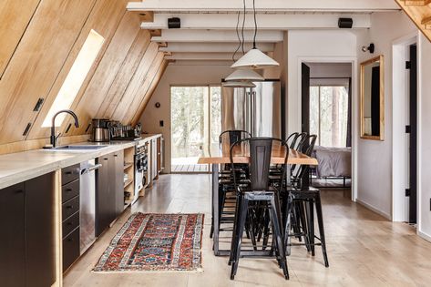 Take a Retreat to This Scandinavian Modern A-Frame Cabin In The Middle of the Woods - Design Milk Modern A Frame Cabin, A Frame Cabins, Frame Cabin, Getaway Cabins, Frame House, Little Cabin, A Frame Cabin, Camp Ideas, A Frame House