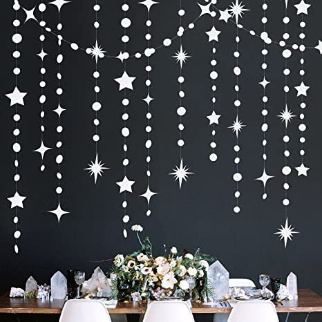 Iridescent Party Decorations, Iridescent Party, White Party Decorations, Star Circle, 40th Birthday Party Decorations, Circle Garland, Sweet 16 Decorations, Fun Party Themes, Star Garland