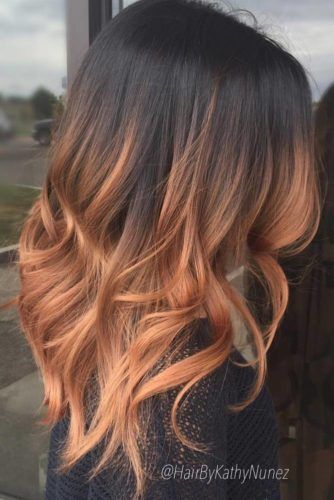 Hair Colour Ideas Brunette, Ombre Hair For Brunettes, Auburn To Blonde Ombre Hair, Brunette To Ginger Ombre, Balayage Ombre Hair, Brown To Strawberry Blonde Balayage, Brown Orange Ombre Hair, Copper Ombre Hair, Brown To Orange Ombre