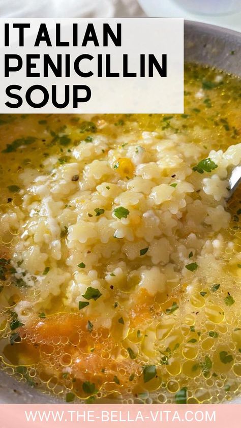 Easy Vegetable Broth Pastina Soup, Medicine Soup Recipe, Pastina Recipes When Sick, How To Make Pastina Soup, Italian Pastina Recipes, Italian Peasant Soup, Pennecillin Soup, Italian Medicine Soup, Italian Pastina Soup Recipes