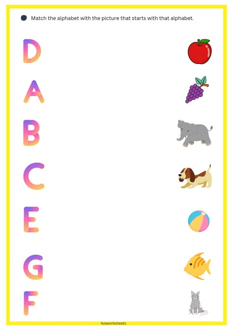 Match The Letters With Pictures, Worksheet Of English For Nursery, Match The Pictures Worksheets, Match Letters Worksheet For Preschool, Alphabet Matching Worksheets Preschool, Match Letters With Pictures, Work Sheet For Nursery English, Work Sheets For Nursery, Match The Letter With The Picture