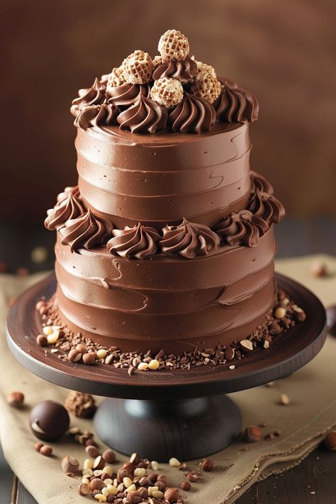 Gourmet Nutella Gala: A Festive Treat for Hazelnut Aficionados Nutella Hazelnut Cake, Chocolate Cake Birthday Men, Nutella Birthday Cake Ideas, Two Layer Cake Designs, Nutella Swirls, Nutella Birthday Cake, Two Layer Cake, Gourmet Baking, Chocolate Fantasy