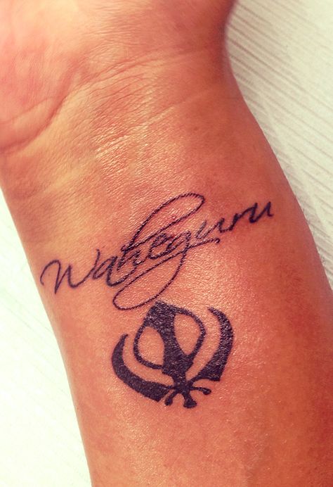 My Waheguru tattoo...proud to be a sikh <3 Waheguru Tattoo, Sikh Tattoo, Latest Tattoo Design, Hand And Finger Tattoos, Shiva Tattoo Design, New Tattoo Designs, Upper Arm Tattoos, Latest Tattoos, Wrist Tattoos For Women