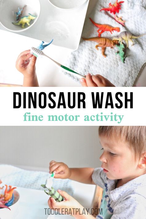 This Dino Wash activity is a low-prep, easy and fun idea for your little ones. Simple, yet, I can vouch for this, kids are going to looovvee it! #dinowash #dinosauractivities Fathers Day Gift Basket Ideas, Dinosaur Crafts Kids, Bath Activities, Dinosaur Crafts Preschool, Toddler Fine Motor Activities, Dinosaur Lesson, Dinosaur Week, Dinosaur Theme Preschool, Dinosaur Activities Preschool